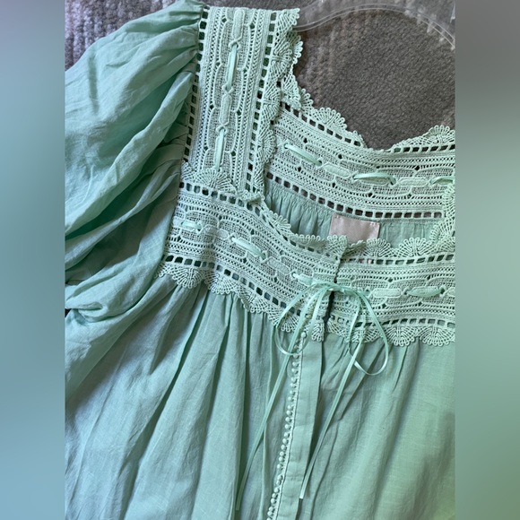 NWT Industry Republic cotton lace trim square neck puff sleeve blouse S - Picture 3 of 7